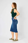 High Waist Back Slit Hem Mid Length Skirt