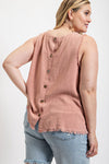 Button Back Frayed Top