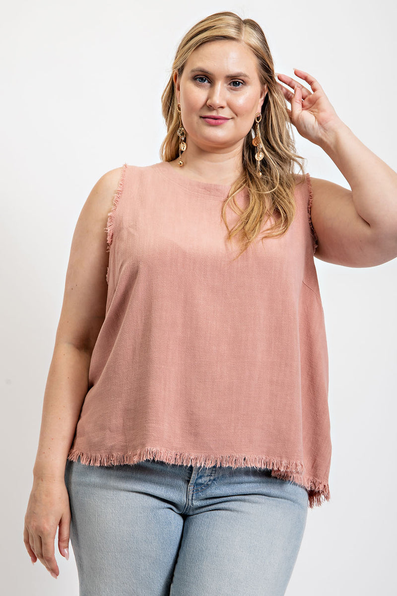 Button Back Frayed Top