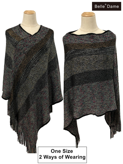 V-Neck Striped Poncho