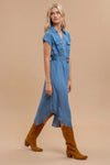 Chambray Collared Button Down Midi Dress