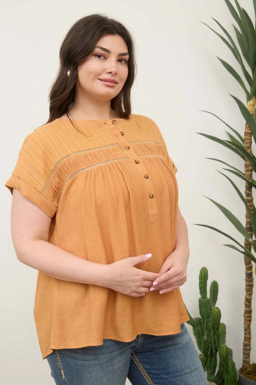 Eyelet Half Button Top