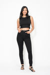 High Waist Tummy Control Shield Pockets Skinny - Black