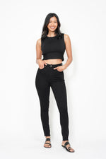 High Waist Tummy Control Shield Pockets Skinny - Black