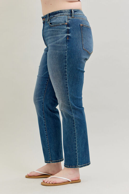 High Waist Straight Fit Mid Wash