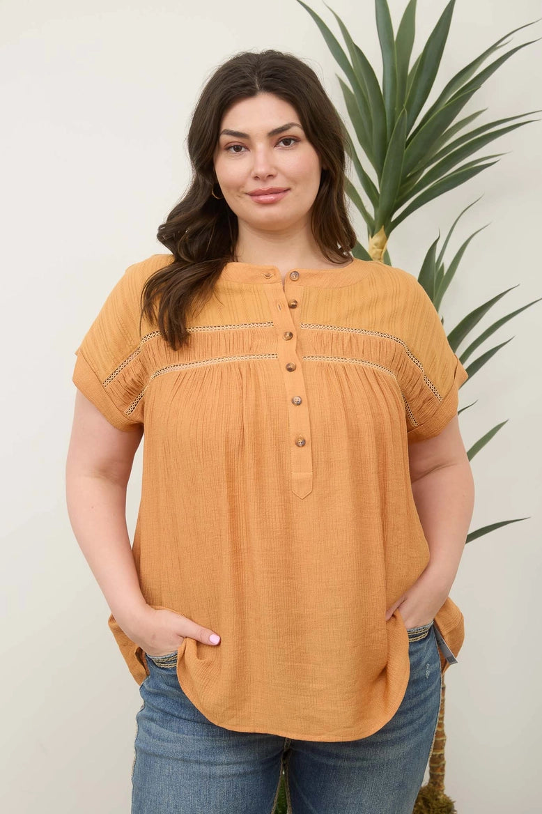 Eyelet Half Button Top