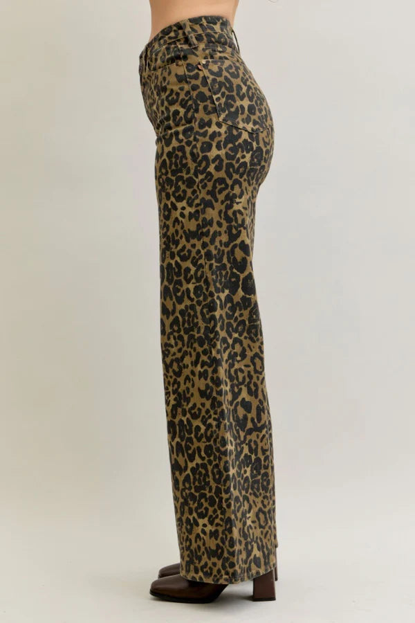 High Waist Retro Wide Leopard Print
