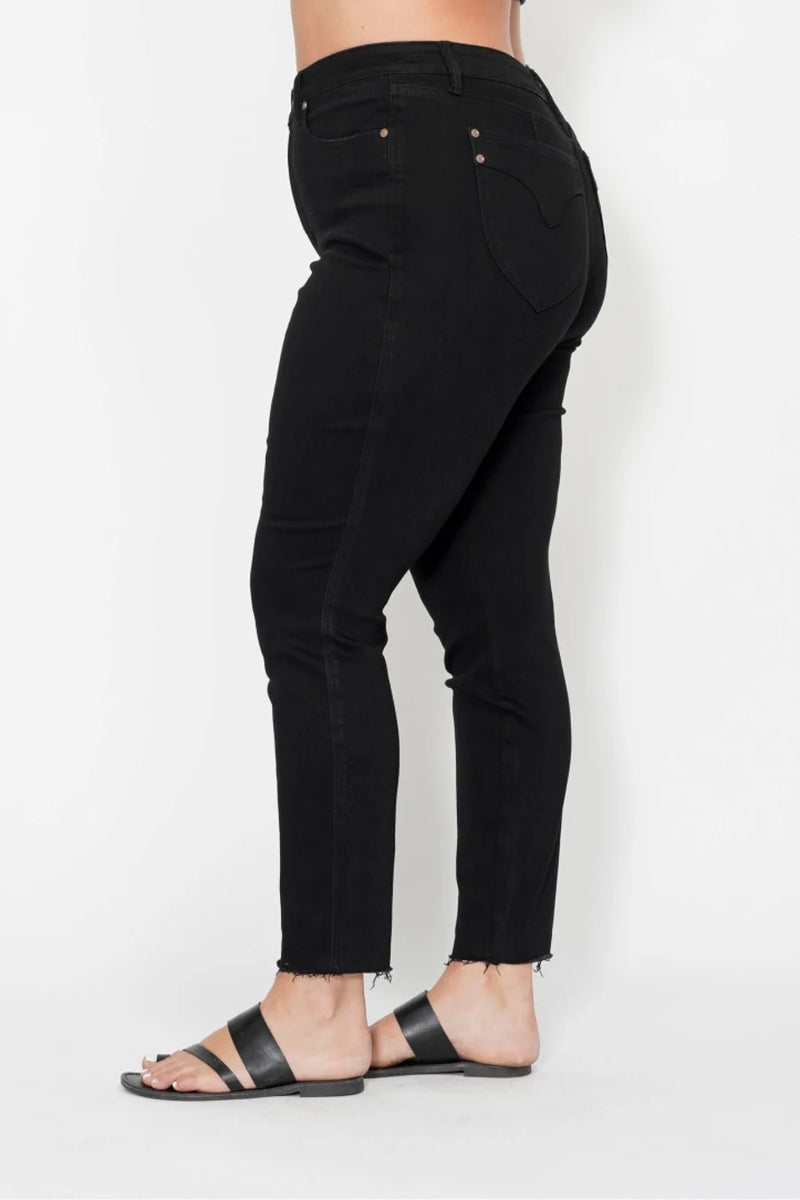 High Waist Tummy Control Shield Pockets Skinny - Black
