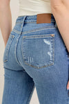 Mid Rise Vintage Wash Boot Cut w/ Destroy Hem
