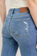 Mid Rise Vintage Wash Boot Cut w/ Destroy Hem