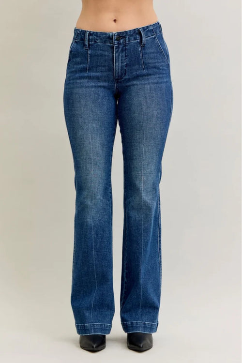 Mid Rise Trouser Bootcut with Welt Pockets and Tummy Control