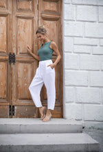 Wide Leg Linen Pant - Olive