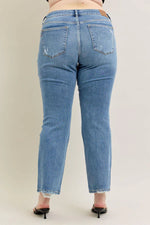 Mid Rise Vintage Wash Boot Cut w/ Destroy Hem
