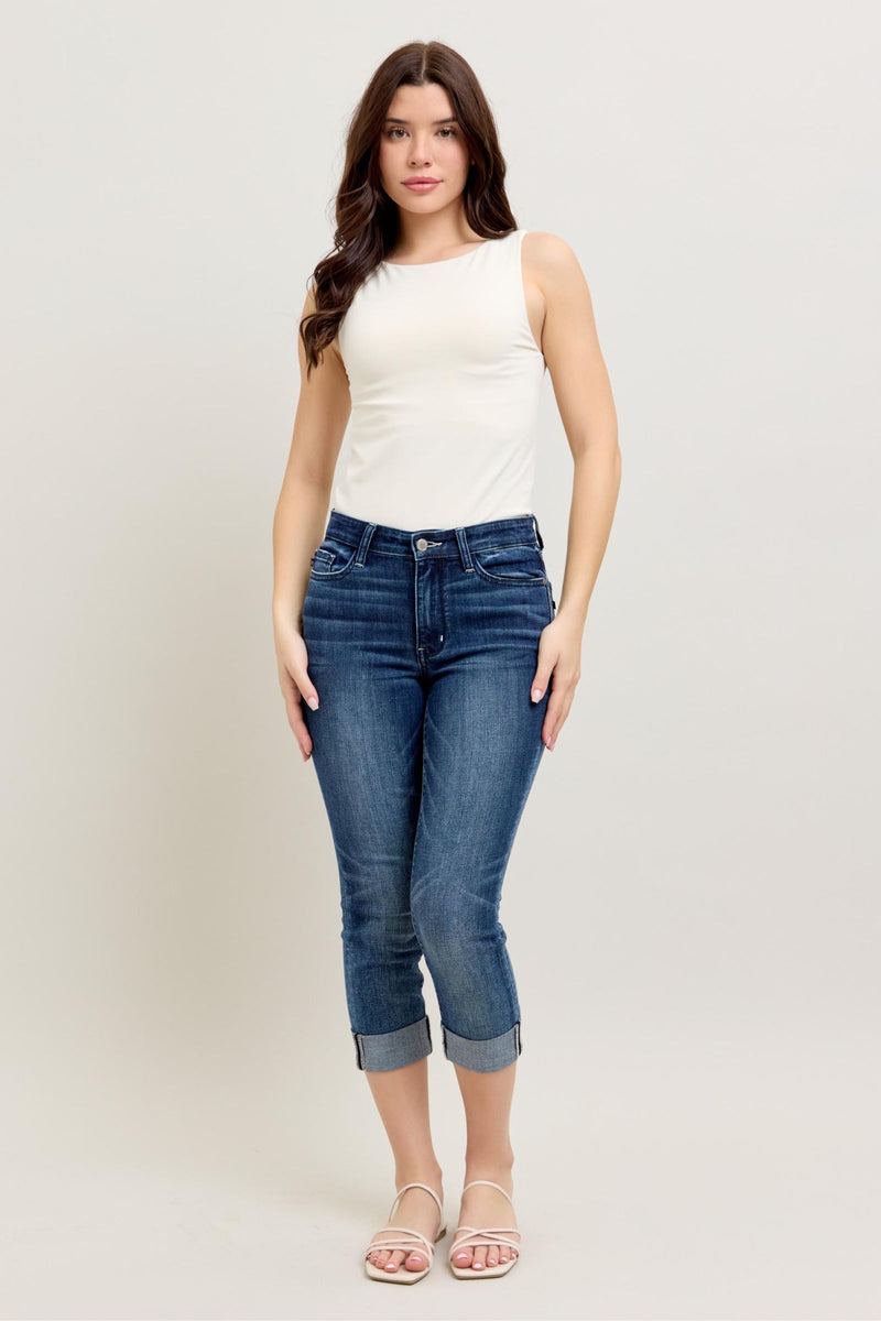 Dark Wash Cuffed Capri