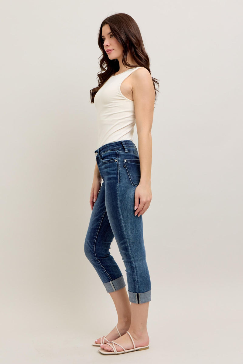 Dark Wash Cuffed Capri