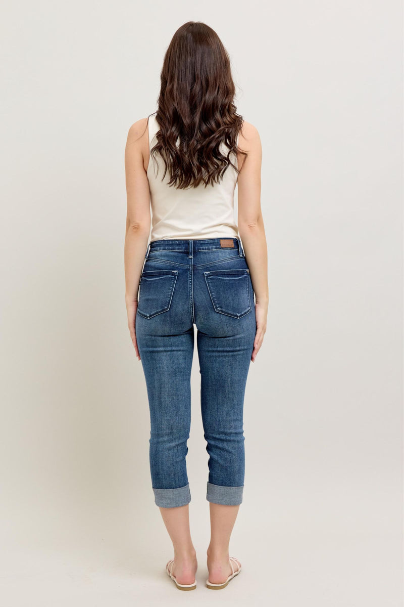 Dark Wash Cuffed Capri