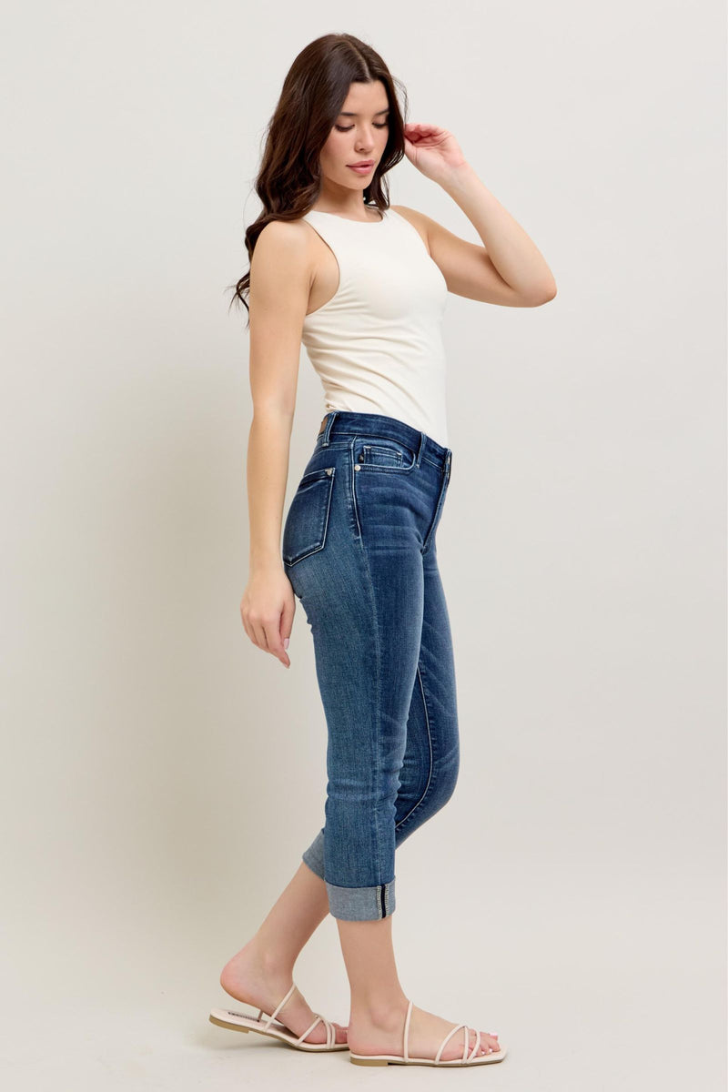Dark Wash Cuffed Capri