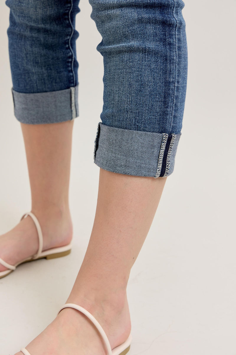 Dark Wash Cuffed Capri