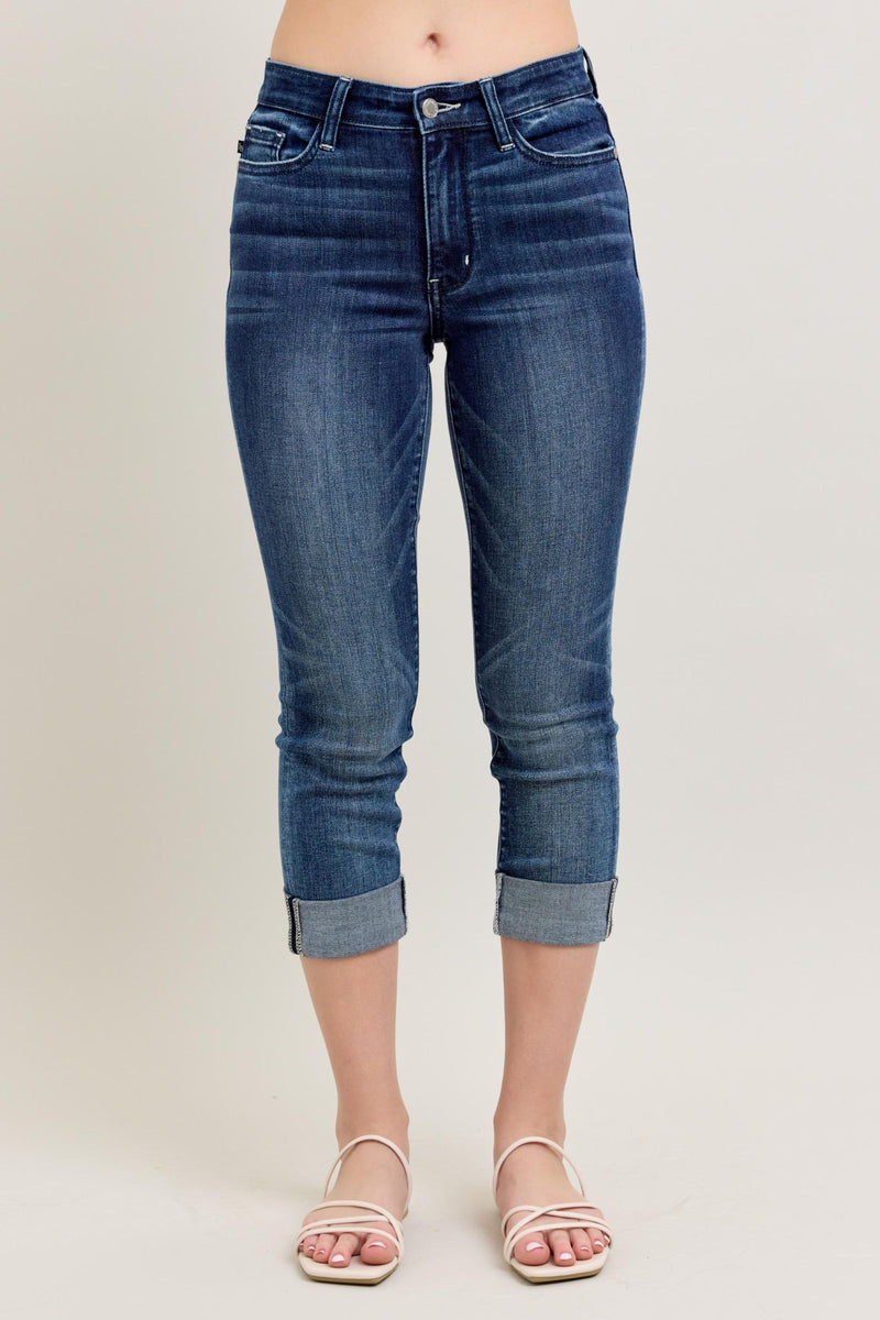 Dark Wash Cuffed Capri