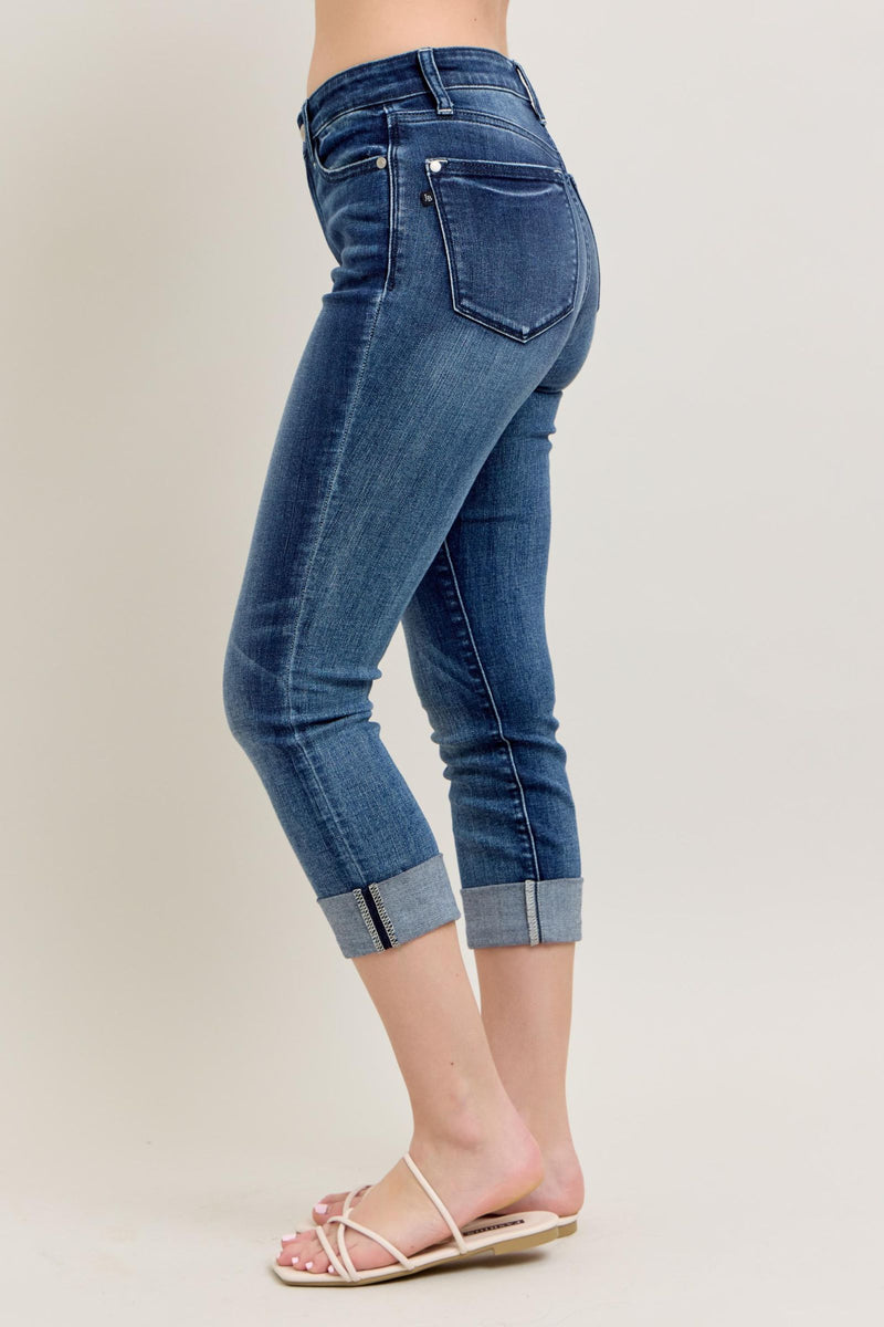 Dark Wash Cuffed Capri