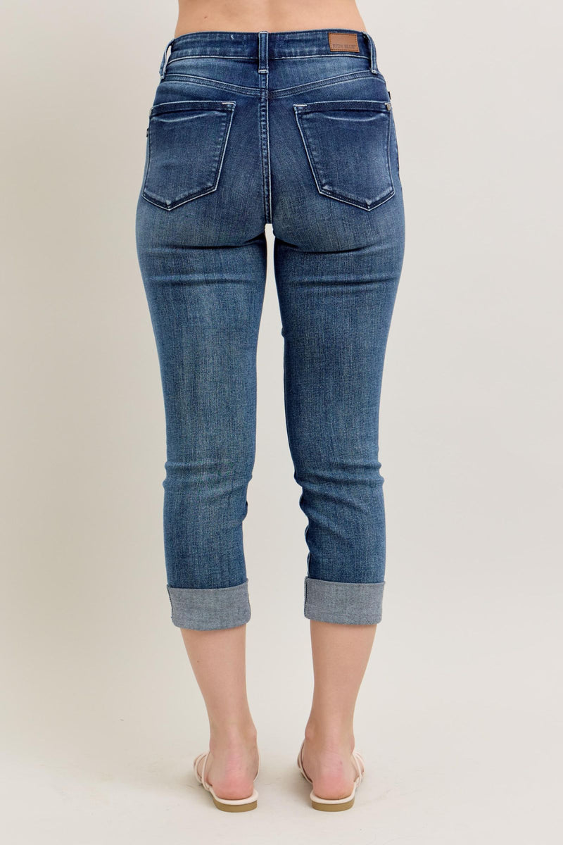 Dark Wash Cuffed Capri