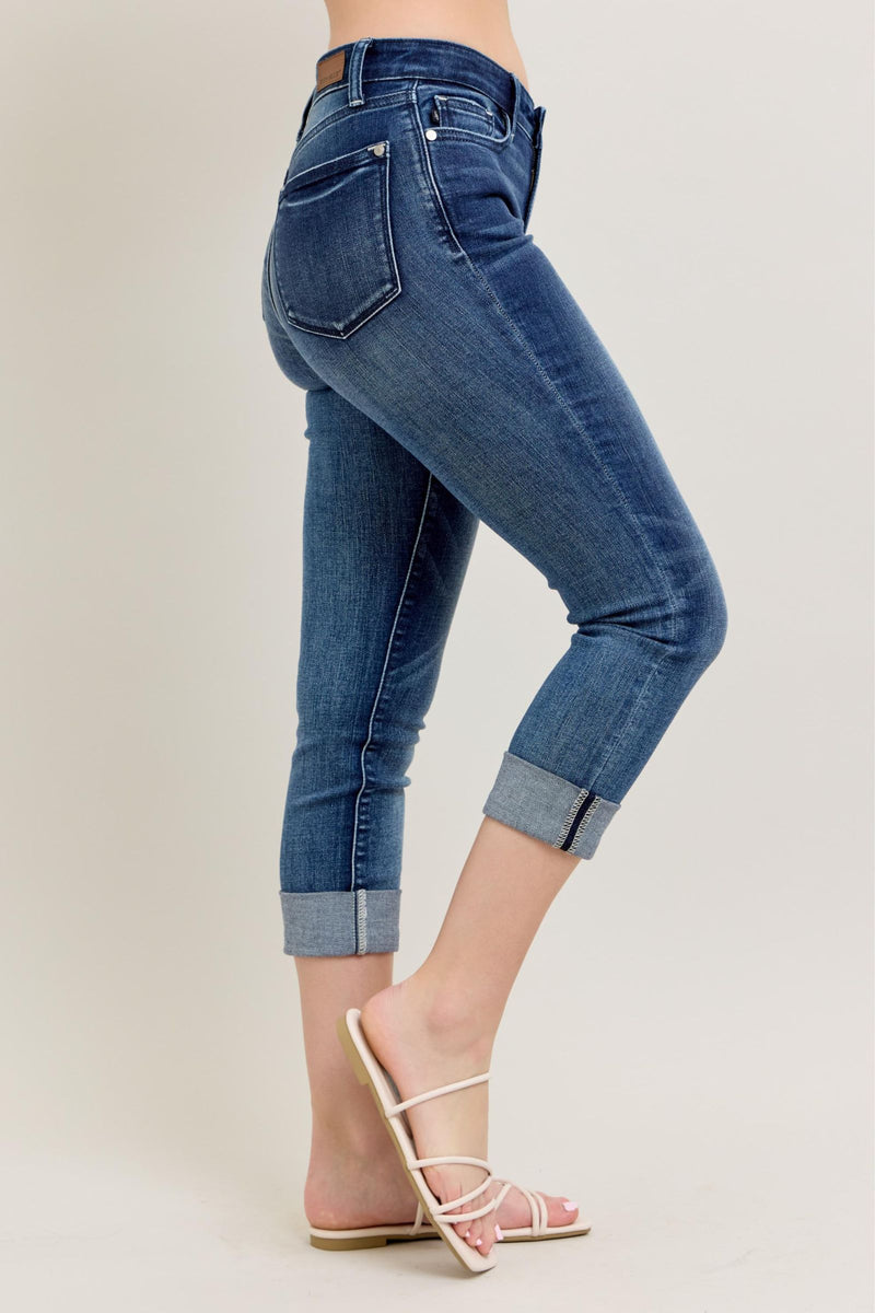Dark Wash Cuffed Capri