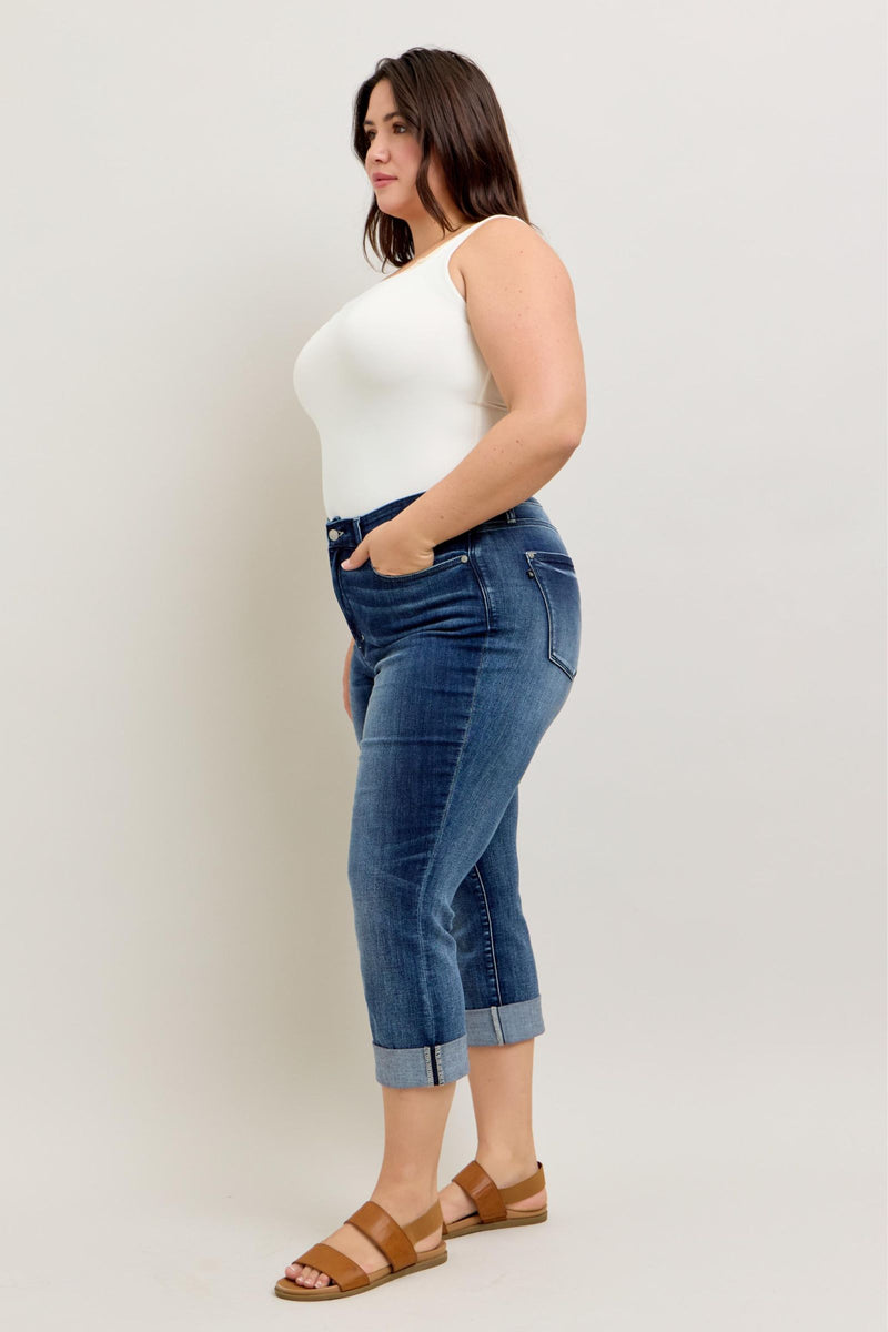 Dark Wash Cuffed Capri