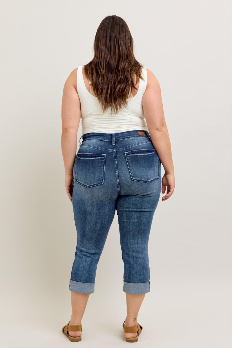 Dark Wash Cuffed Capri