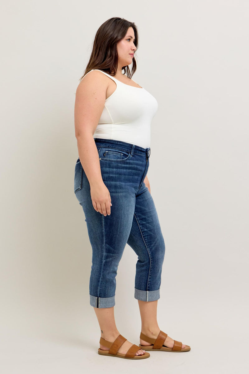 Dark Wash Cuffed Capri