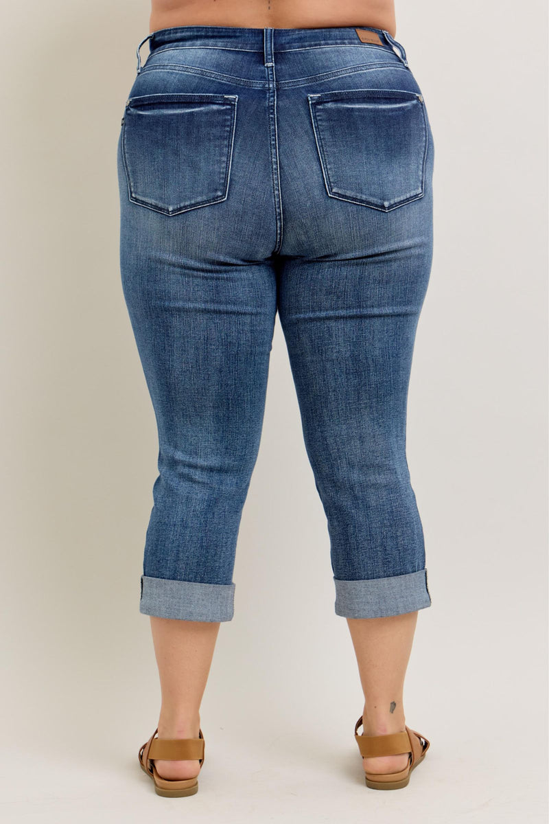 Dark Wash Cuffed Capri