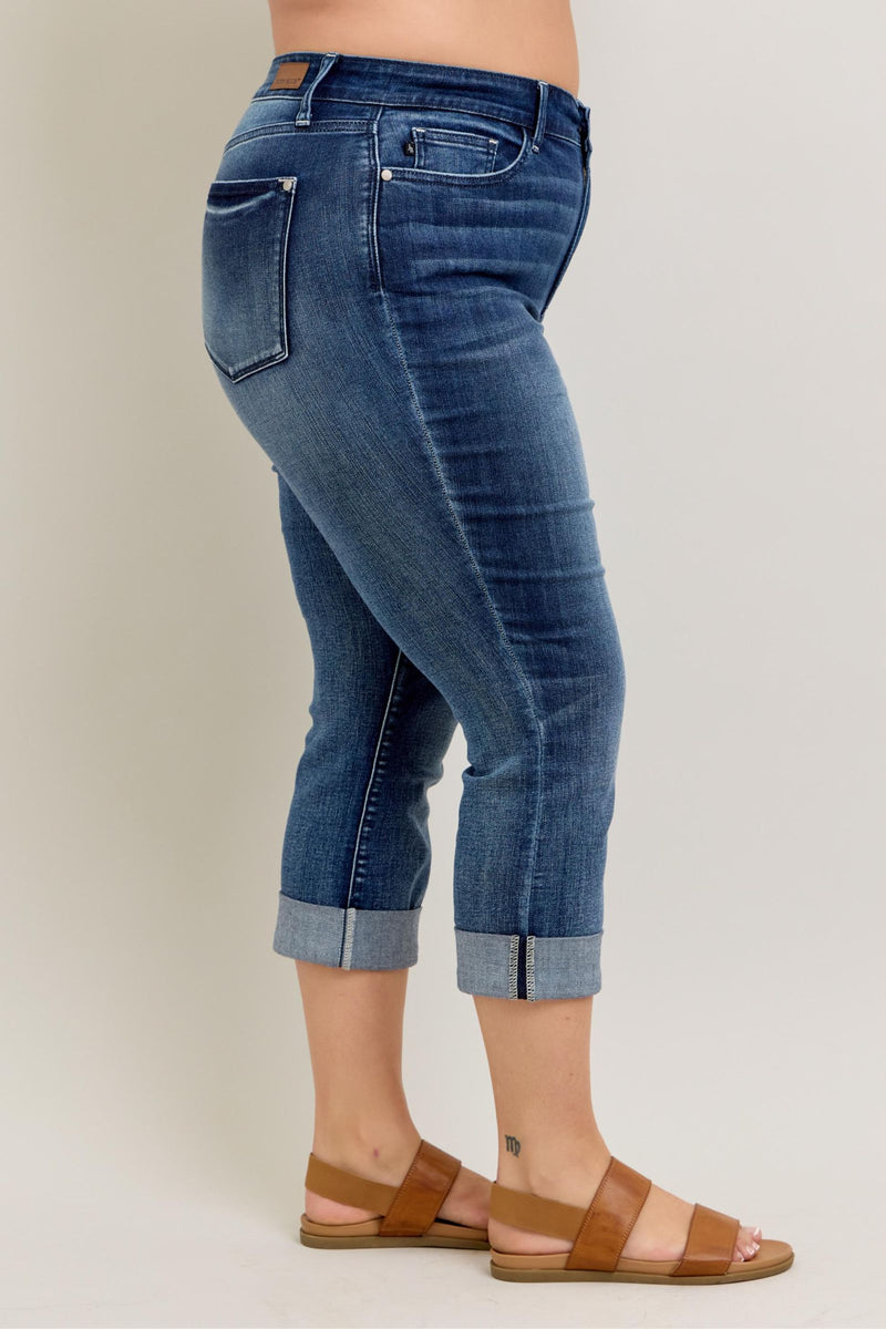 Dark Wash Cuffed Capri