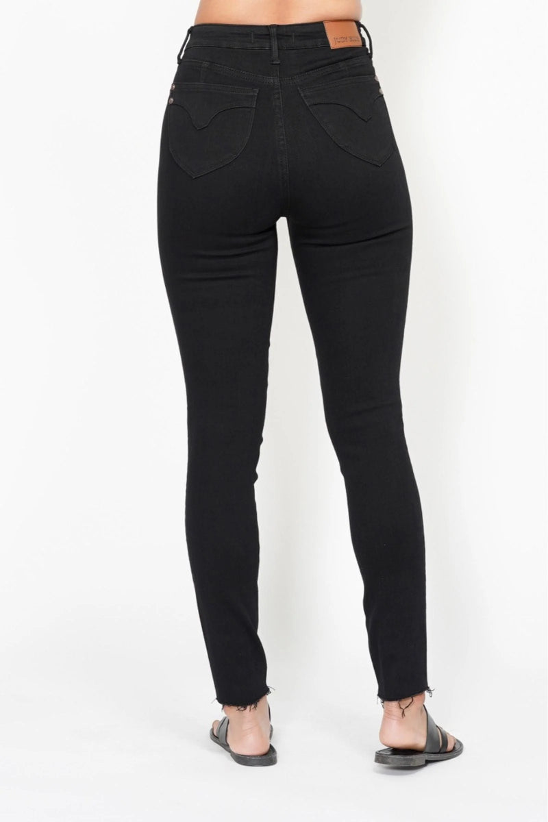 High Waist Tummy Control Shield Pockets Skinny - Black