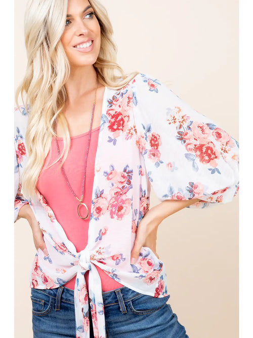 Floral Tie Cover Up - Ivory
