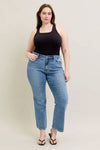 Mid Rise Vintage Wash Boot Cut w/ Destroy Hem