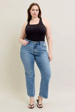 Mid Rise Vintage Wash Boot Cut w/ Destroy Hem