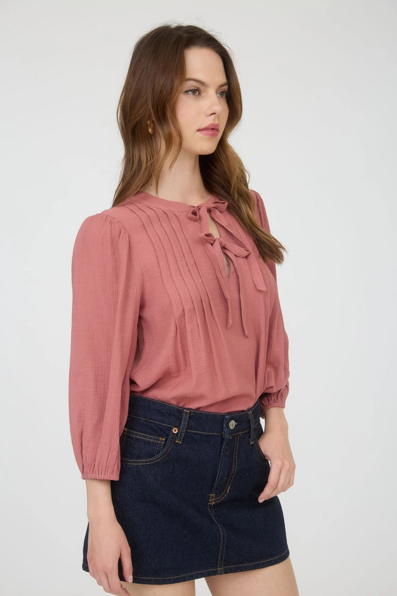 Pleated Front Tie Blouse - Terracotta
