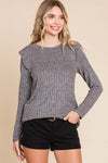 Long Sleeve Rib Knit Top - Taupe