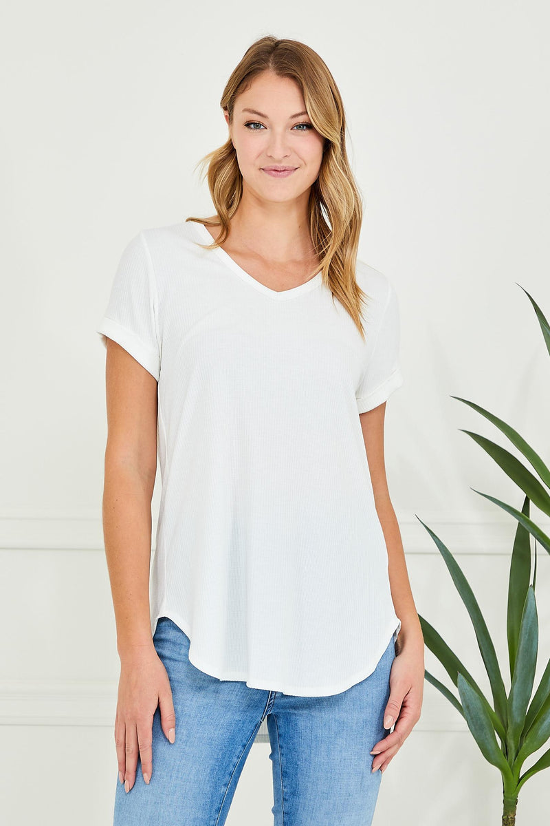 Ribbed Rolled Tee - Off White