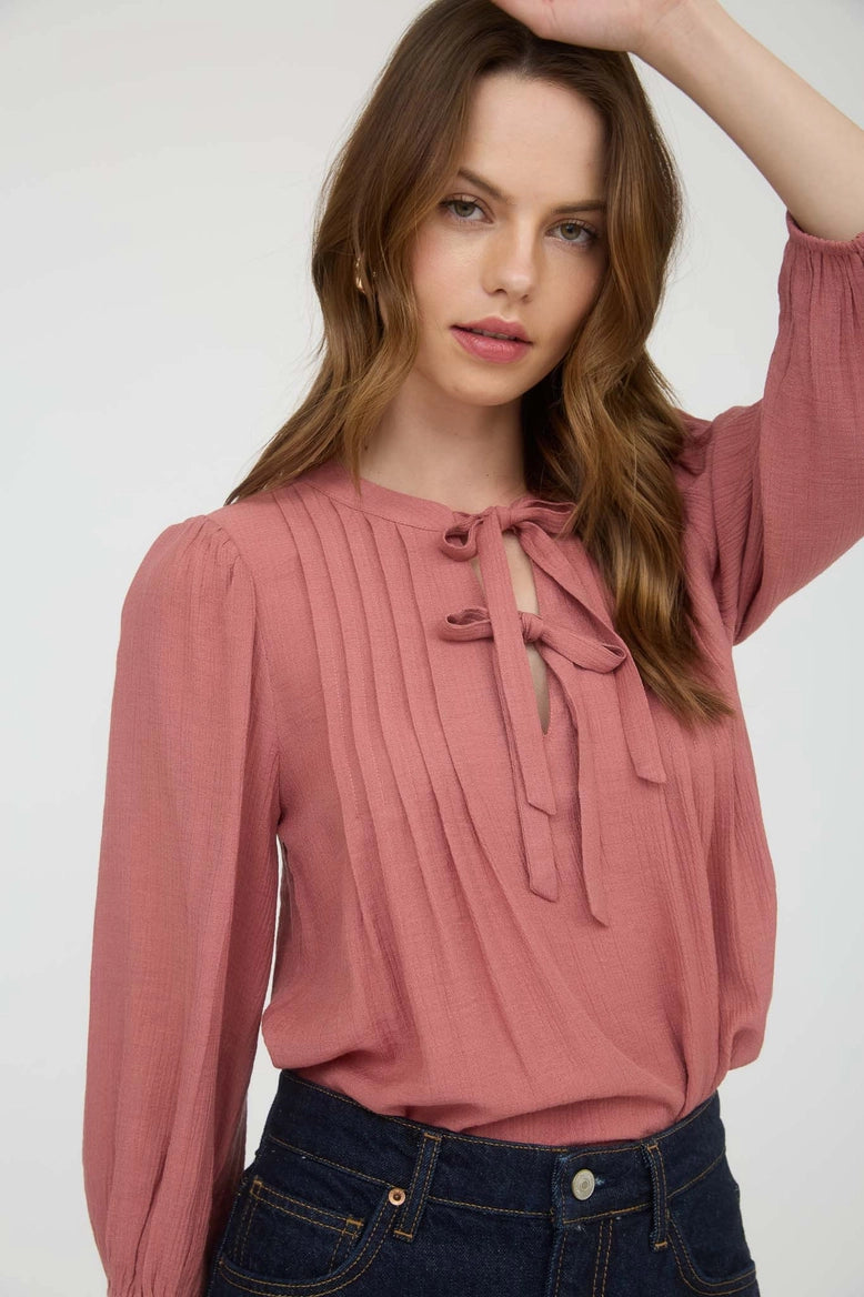 Pleated Front Tie Blouse - Terracotta