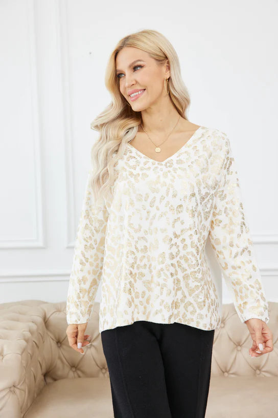 Gold Foil Cheetah Knit Sweater