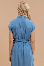 Chambray Collared Button Down Midi Dress