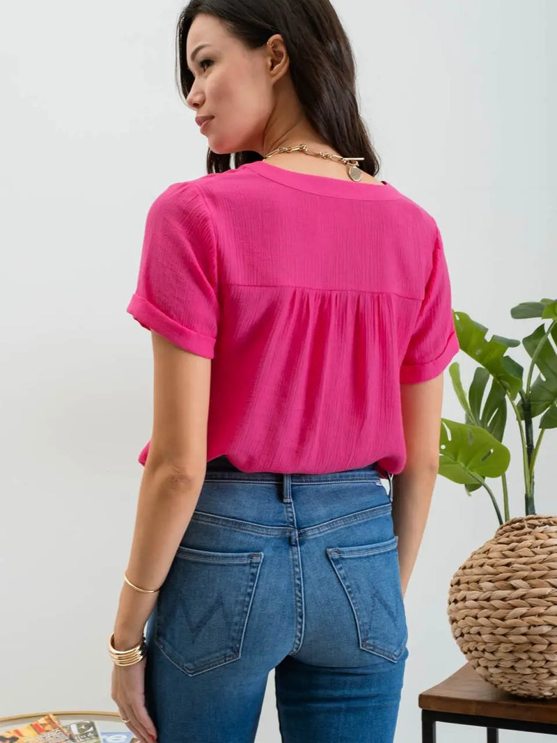 Floral Lace Woven Top - Fuchsia