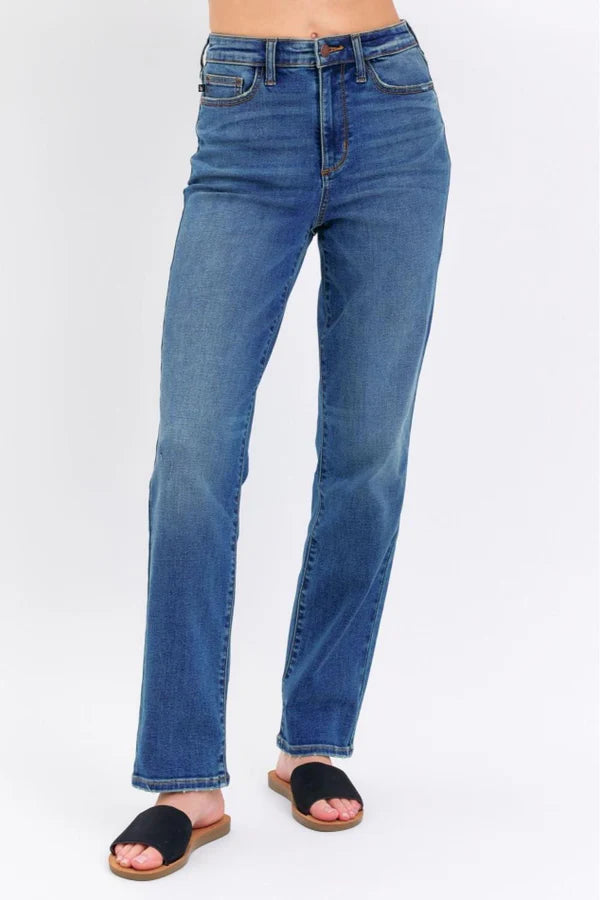 High Waist Straight Fit Mid Wash