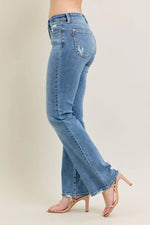 Mid Rise Vintage Wash Boot Cut w/ Destroy Hem
