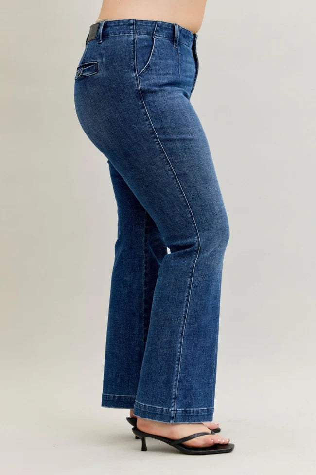 Mid Rise Trouser Bootcut with Welt Pockets and Tummy Control