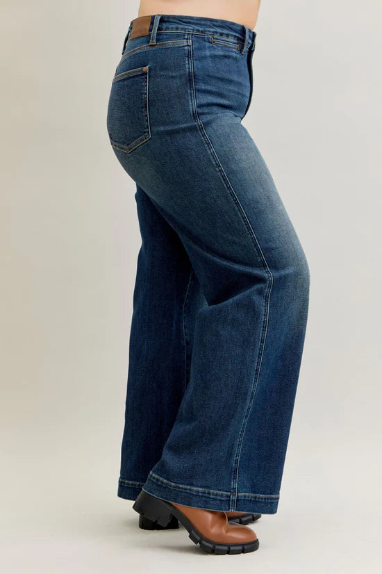 High Waist Tummy Control Retro Wide Leg with Front Welt Pockets
