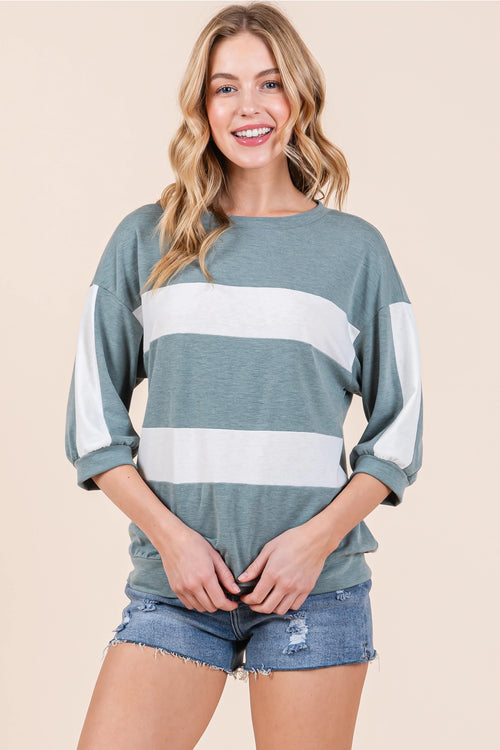 Colour Block Top - Sage