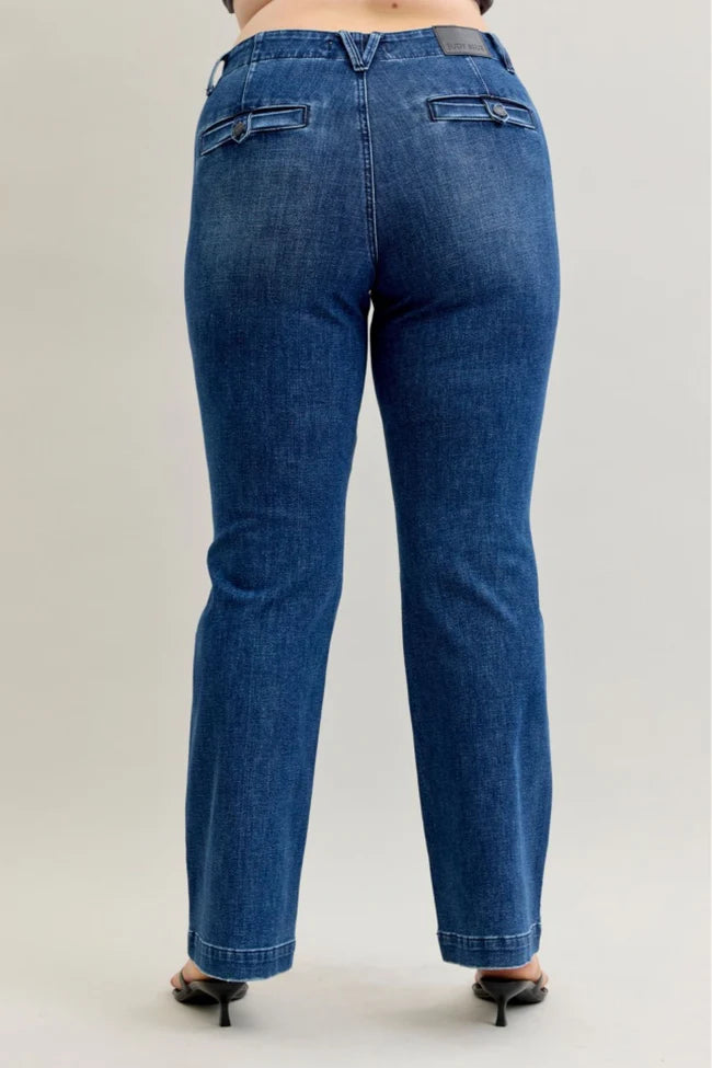 Mid Rise Trouser Bootcut with Welt Pockets and Tummy Control