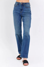High Waist Straight Fit Mid Wash