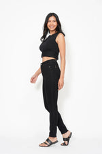 High Waist Tummy Control Shield Pockets Skinny - Black